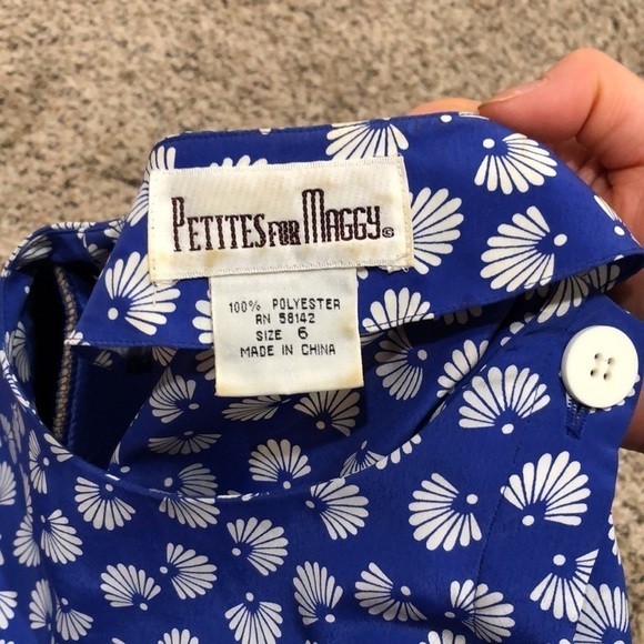 Vintage Blouse Size 6 Blue Fan Print Puff Sleeve - Picture 6 of 10